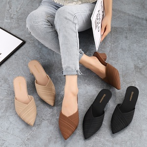 Haley Shark's New Women's Spring Summer Fashion Chunky Heel Baotou <b>Half</b> Slipper Pointed-Toe Casual Sandals Outer Wear - Product Image 3