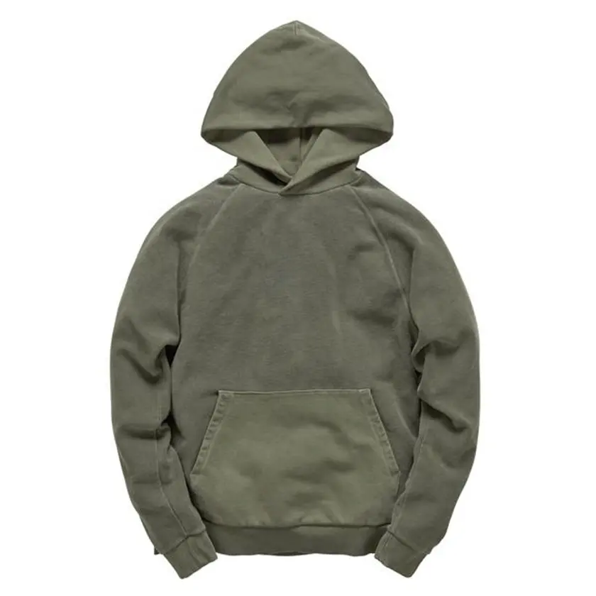 Custom logo high quality fashion men stonewash olive green hoodie