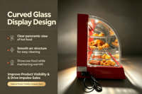 Vitrine chauffante commerciale pour aliments de restaurant avec comptoir, portes vitrées incurvées et isolation thermique