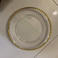 Décoration de mariage Offre Spéciale 13 pouces plaque de chargeur en plastique de jante en or clair ronde avec des perles noires d'argent d'or
