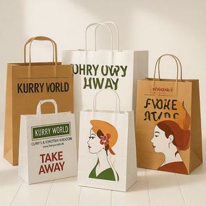 Large Gusset Luxury Reusable Brown Kraft <b>Paper</b> Bags with Custom Logo Printing Twisted Handles for Food Delivery Lunch Packaging - Product Image 5