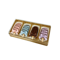 Lot de 4 boîtes à pâtisserie dorées en PET de qualité alimentaire avec couvercle transparent, boîte rectangulaire pour éclairs et cakesicles, emballage en plastique doré pour fournitures de boulangerie