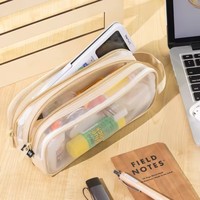 Grande trousse à crayons en maille, double couche, transparente, portable, multifonctionnelle, trousse à cosmétiques, essentiels pour étudiants et bureau