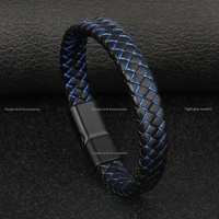 Bracelet en cuir véritable noir fait main pour homme avec fermoir magnétique
