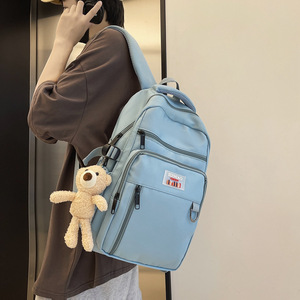 Mochila sencilla rosa de gran capacidad para mujeres estudiantes, bolso de hombro informal para viajes, color sólido, primavera 2024 - Product Image 4