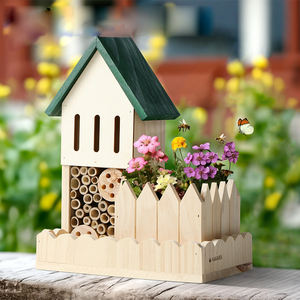 Hölzerner Bienenstock mit Blumentopf Benutzer definiertes Holz insekt Hotel Bee <span class=keywords><strong>House</strong></span> & <span class=keywords><strong>Butterfly</strong></span> Habitat Shelter - Product Image 2