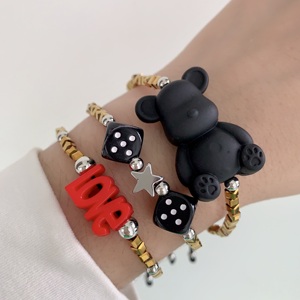 Pulsera de cuentas de dados única, pulsera de oso agradable ajustable para hombres y mujeres, pulsera con letras <span class=keywords><strong>loce</strong></span> de alta calidad, para hombre y mujer - Product Image 1