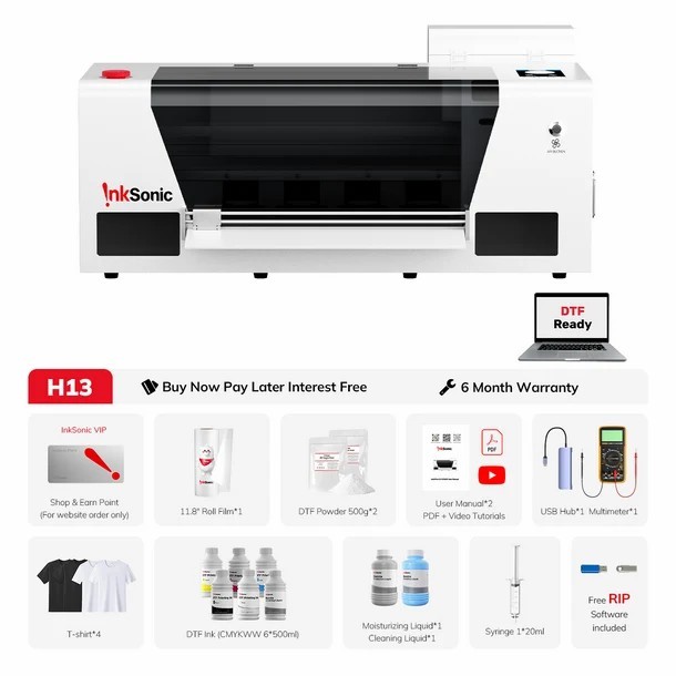 InkSonic Hot Sale H13 A3 DTF Printer 30Cm 36cm Digital Garment Textile Printing Mini Dtf Printer Printing Machine With Laptop