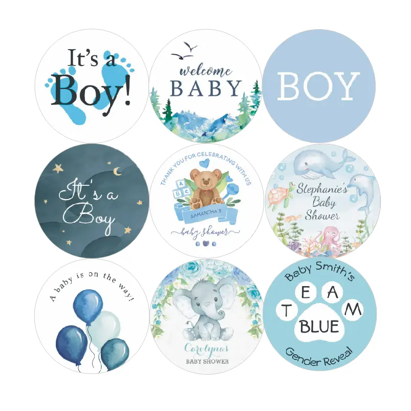 Label anak laki-laki stiker dekorasi biru Selamat Datang baru lahir jenis kelamin dekorasi Baby Shower 3,5 cm