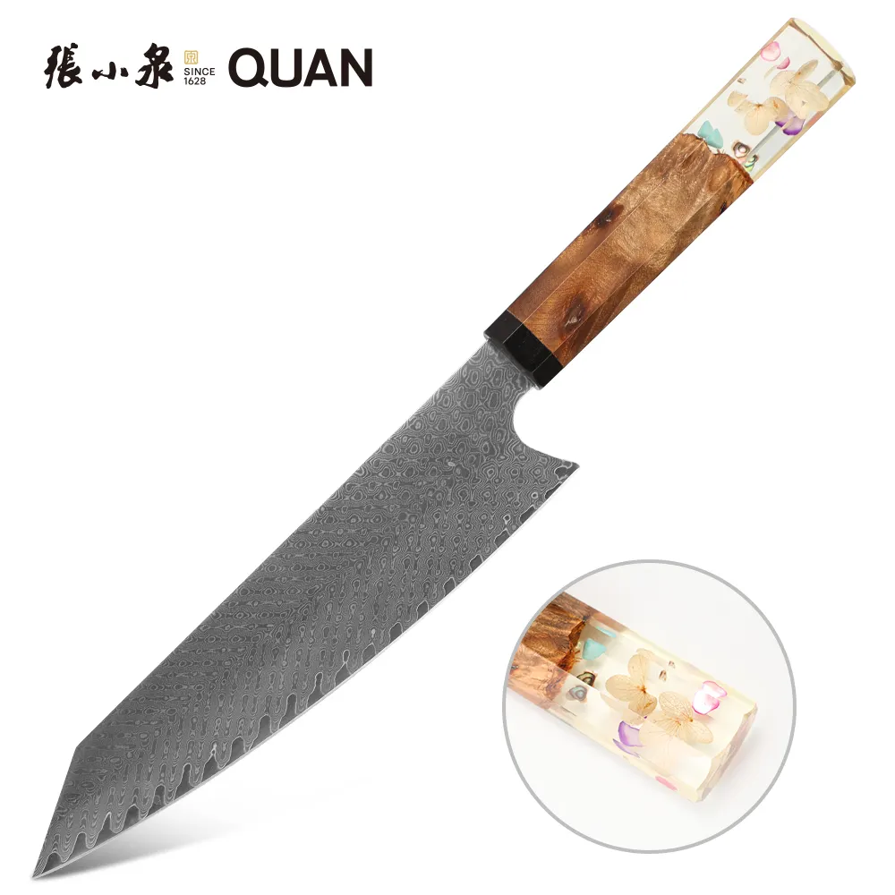 New Arrival 8 Inch Handmade Kitchen Knife Super Edge Retention Corrosion Resistant Unique Resin Handle Damascus Chef's Knife