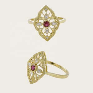 Deyin New vintage phong cách đá quý đồ trang sức mỹ Set 18K vàng nguyên chất bất tự nhiên Kim Cương <span class=keywords><strong>Ruby</strong></span> nhẫn cho phụ nữ - Product Image 1