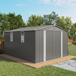 Caseta de Almacenamiento Exterior de 10x12 Pies, Caseta de Jardín Metálica Grande con Puerta Doble y Dos Ventanas Translúcidas, Caseta para Herramientas Impermeable - Product Image 1