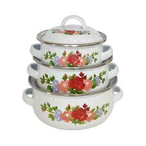 Set di 7 pezzi di pentole in casseruola con coperchio in smalto decalcomania personalizzato in acciaio al carbonio cucina a fondo a induzione in <span class=keywords><strong>granito</strong></span> di vetro - Product Image 6