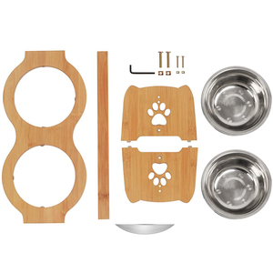 Bambu Duplo Levantado <span class=keywords><strong>Dog</strong></span> Food Bowl com Aço Inoxidável Stand Eco Pet Alimentador Drinking Bowl Ajustável Elevada <span class=keywords><strong>Dog</strong></span> Bowl - Product Image 2