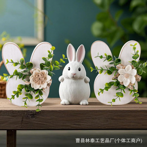 Figura de Conejo de Pascua, Artesanía de Madera Blanca Hecha a Mano, Decoración de Escritorio, Decoración Interior de Pascua - Product Image 5