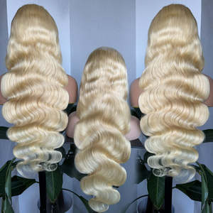 新着ブラジル人613金髪ロングボディウェーブ100% レミー人毛HDレースフロントウィッグ用大型キャップ着用黒 - Product Image 2