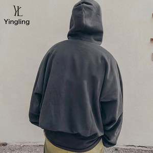 Yingling Custom Logo Streetwear Blank Heavy Puller Over Men Hoddies Luxury 100% Cotton Heavyweight Oversized Men Cropped Hoodie - Product Image 2