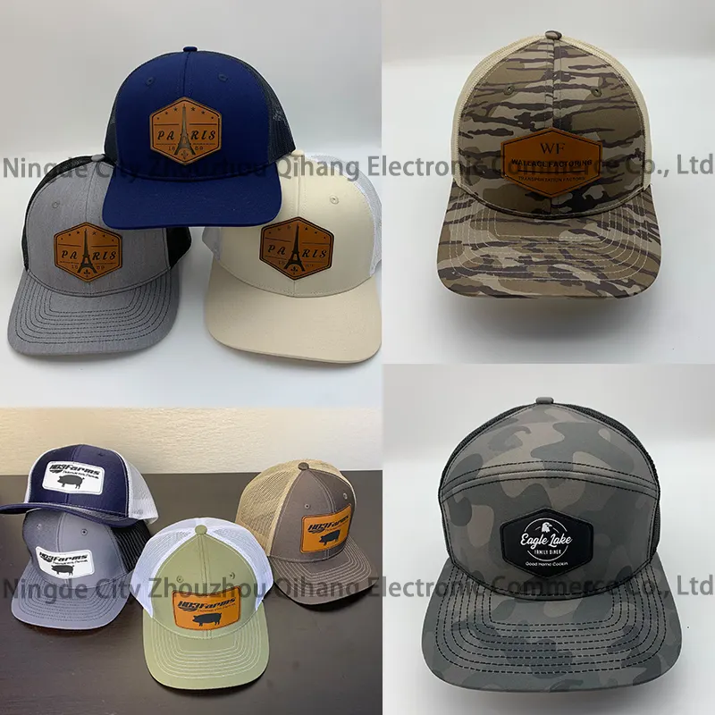High Quality Snapback Cap Custom Leather Patch Logo Black Cotton Mesh Gorras Richardson 112 Trucker Hat