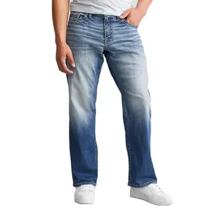 2023 New Arrival Custom Designers Men's Jeans Blue Wash Seth Straight Stretch Embroidered back pockets Loose fit Denim Jeans