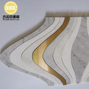 Grande lanterne à jet d'eau en marbre véritable mosaïque or tuile de cuivre - Product Image 6