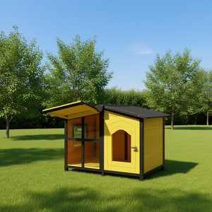 Caseta para Perros Grande de Madera Amarilla, 43 Pulgadas, para Exteriores, Impermeable, con Techo Abatible y Ventana Gigante, Modelo D0100X3RATJ - Product Image 2