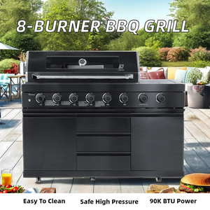 Armoire de cuisine extérieure en acier inoxydable 304 avec ensemble complet d'évier refroidisseur de <span class=keywords><strong>vin</strong></span> rôtisserie robuste commerciale 8 + 1 brûleurs barbecue à gaz - Product Image 5