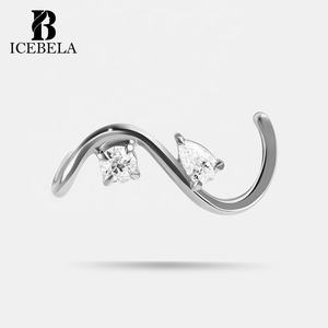 <span class=keywords><strong>Orecchini</strong></span> Ear Climber di Alta Gioielleria Personalizzati di Lusso e di Tendenza da Ragazza in <span class=keywords><strong>Argento</strong></span> Sterling <span class=keywords><strong>925</strong></span> con Zircone a Goccia d'Acqua e Onda - Product Image 3