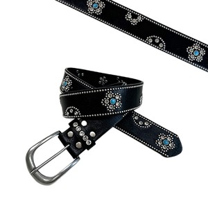 欧米風レトロフラワー装飾ダイヤモンドリベットベルト レディース合金バックル 工場直販 - Product Image 5