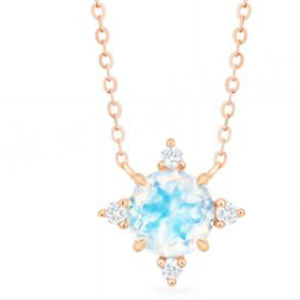 925 <b>Sterling</b> <b>Silver</b> Round Cut Birthstone Jewelry Sunburst Rainbow Moonstone Diamond <b>Necklace</b> - Product Image 1