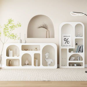 Gabinete de exhibición de crema Sala de estar Gabinete de cueva blanco Estante Estantería de piso Almacenamiento de gabinete de porche arqueado simple - Product Image 5