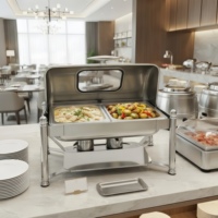 Chauffe-plat de luxe 9L à couvercle roulant, chauffe-plat à alcool en acier inoxydable SUS304 avec contrôle manuel de la température 85-100°C, pour service de traiteur et buffet