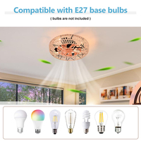 Ventilateur de plafond rétro moderne industriel en corde de chanvre avec moteur DC E27, cage en métal, lumière LED et télécommande 220V