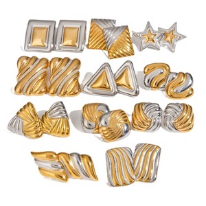 Geometric Gold <b>Silver</b> Color Block <b>Stud</b> <b>Earrings</b> Stainless Steel Fashion Jewelry <b>Set</b> Wholesale - Product Image 5