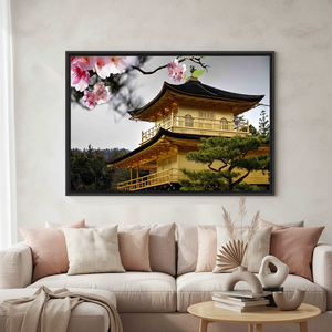 Printed Canvas: Golden Temple Spring Floral Landscape Art,<b>BLACK</b> <b>FRAMED</b> CANVAS - Product Image 3