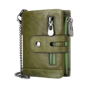 Boshiho Men's Real Leather Bifold Wallet RFID Blocking Double Zipper Coin Pocket <b>Purse</b> Anti-Theft Chain Short Length - Product Image 1