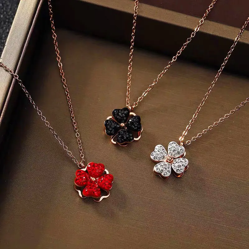 Fashion Gold Plated Stainless Steel Clover Jewelry Set Four Leaf Clover Necklace Earrings And Necklace Jewelry Sets Women