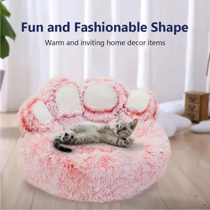 Kinning Pet Soft Cushion Bear Paw Shaped Faux Fur Comfortable Bed For Dog Cats Washable Winter Warm Mattress