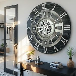 <span class=keywords><strong>Orologio</strong></span> <span class=keywords><strong>da</strong></span> <span class=keywords><strong>Parete</strong></span> HUATUO con <span class=keywords><strong>Ingranaggi</strong></span> Mobili, Stile Inglese (Nero Vintage 24 Pollici (60 Cm)) Prodotto in Inghilterra - Product Image 3
