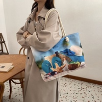 Sac fourre-tout de plage personnalisé en toile épaisse avec poignées en corde, impression numérique, grande capacité, sac à main pour les vacances d'été
