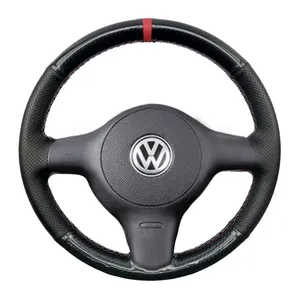 Housse <span class=keywords><strong>de</strong></span> volant en cuir microfibre cousue à la main populaire LS AUTO pour <span class=keywords><strong>Volkswagen</strong></span> VW Polo 6N2 Lupo avec tresse - Product Image 4
