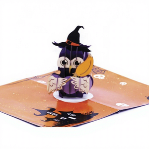 Carte de vœux hibou 3D faite à la main en papier artistique avec dorure métallique, vernissage mat, impression offset couleur personnalisée PAV pour événements spéciaux - Product Image 1