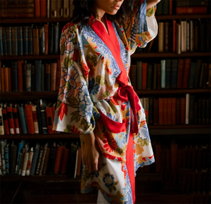 Ropa de dormir chal cuello traje lavado suave de cáñamo impreso traje de lino de <span class=keywords><strong>Kimono</strong></span> largo <span class=keywords><strong>bata</strong></span> camisón - Product Image 3
