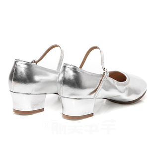 Zapatos de Baile Latino de Salón para Mujer, Estilo Casual, Dorados, Tacón <span class=keywords><strong>Bajo</strong></span>, Transpirables, Antideslizantes, de Cuero Genuino - Product Image 6