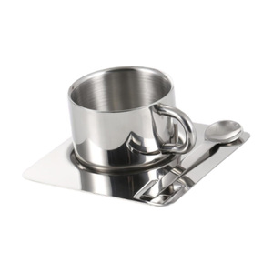 Latest Product Stainless Steel Coffee <b>Cup</b> <b>Set</b> 304 Coffee <b>Cup</b> Metal with Mixing Spoon and Plate Reusable Milk&tea <b>Cup</b> - Product Image 1
