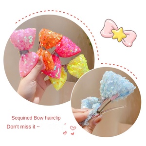 Pince à cheveux double en tissu avec nœud 3D à paillettes colorées pour enfants, n'abîme pas les cheveux, mignonne pour petites filles, style princesse - Product Image 3