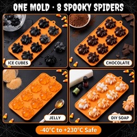 Moule en silicone à 8 cavités à dégagement rapide, thème araignée, pour Halloween, vente en gros, réutilisable, pour chocolat, DIY