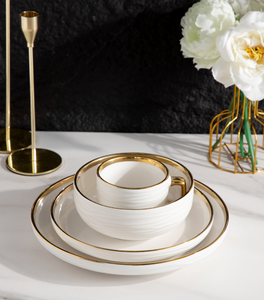 Juego de vajilla de cerámica blanca con borde dorado, vajilla de lujo personalizada al por mayor para hoteles, restaurantes, bodas, caja de regalo, supermercado - Product Image 2