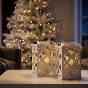 Lanternes porte-bougies en métal blanc en gros pour la décoration de table de Noël à la maison - Product Image 1