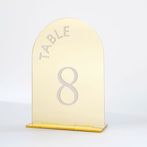Numéros de table de mariage personnalisés en acrylique doré miroir, support personnalisable, décoration de table de luxe avec impression UV pour réception et anniversaire - Product Image 1