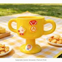 Tasse trophée en céramique artisanale avec double poignée, design médaille Kawaii, compatible micro-ondes et lave-vaisselle, cadeau créatif pour le bureau